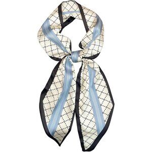 Women's Blue White Check Fashion Oblique Angle Silk Neck Scarf Printed Scarves